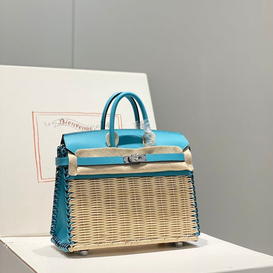 HM BIRKIN 25 CM PICNIC SKY BAMBÚ Y RATÁN