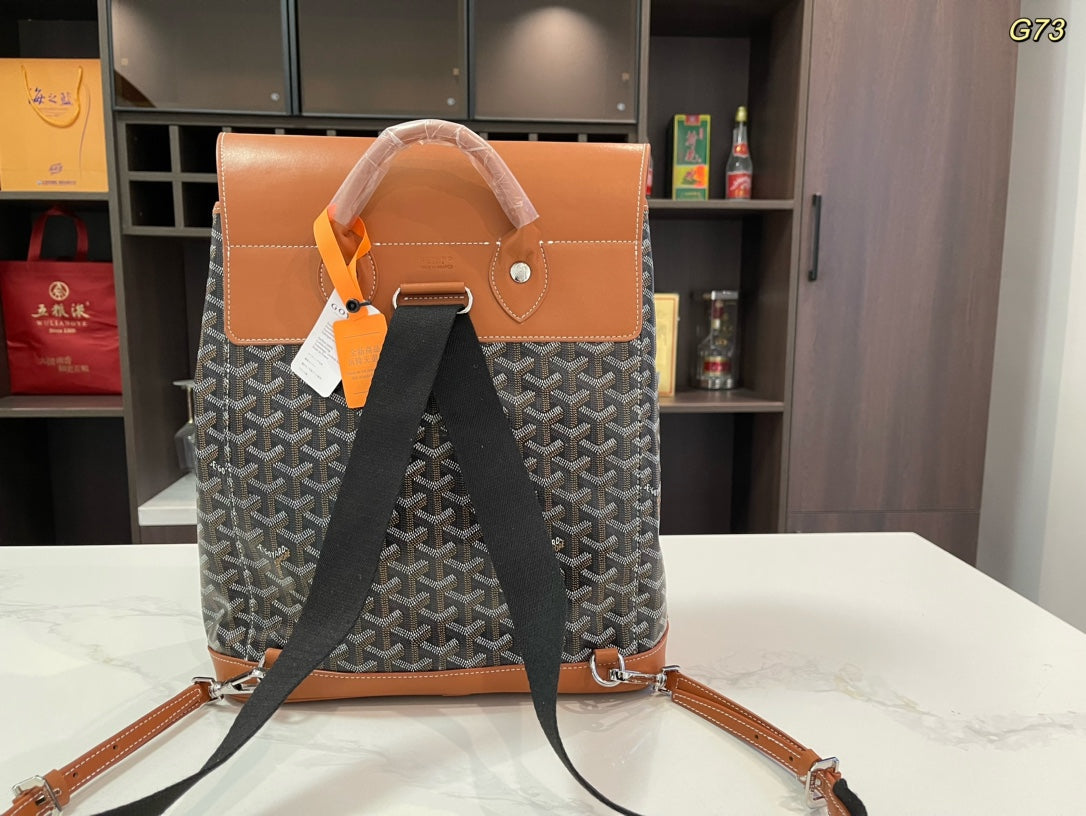 MOCHILA ALPIN 37 EN PIEL DE CORDERO MARRÓN Y LONA GOYARDINE