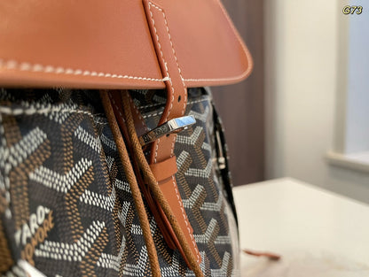 MOCHILA ALPIN 37 EN PIEL DE CORDERO MARRÓN Y LONA GOYARDINE