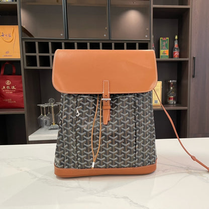 MOCHILA ALPIN 37 EN PIEL DE CORDERO MARRÓN Y LONA GOYARDINE