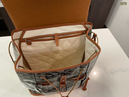 MOCHILA ALPIN 37 EN PIEL DE CORDERO MARRÓN Y LONA GOYARDINE