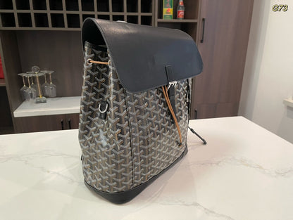 MOCHILA ALPIN 37 EN PIEL DE CORDERO NEGRA Y LONA GOYARDINE