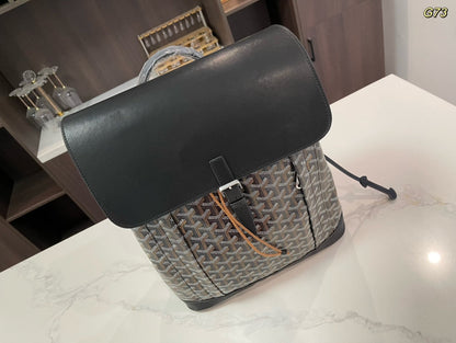 MOCHILA ALPIN 37 EN PIEL DE CORDERO NEGRA Y LONA GOYARDINE