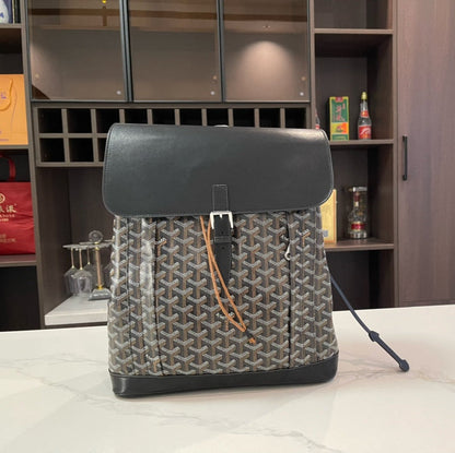 MOCHILA ALPIN 37 EN PIEL DE CORDERO NEGRA Y LONA GOYARDINE