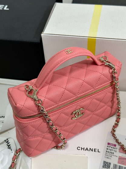 CC 25C Vanity Case 19.5cm Salmon Pink Calfskin Silver Hardware 243635