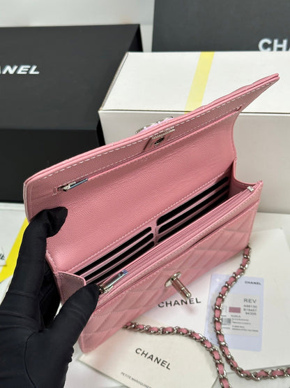 Cartera CC 25P con asa Woc de 19 cm, piel rosa pastel, herrajes plateados 243448