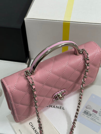 Cartera CC 25P con asa Woc de 19 cm, piel rosa pastel, herrajes plateados 243448