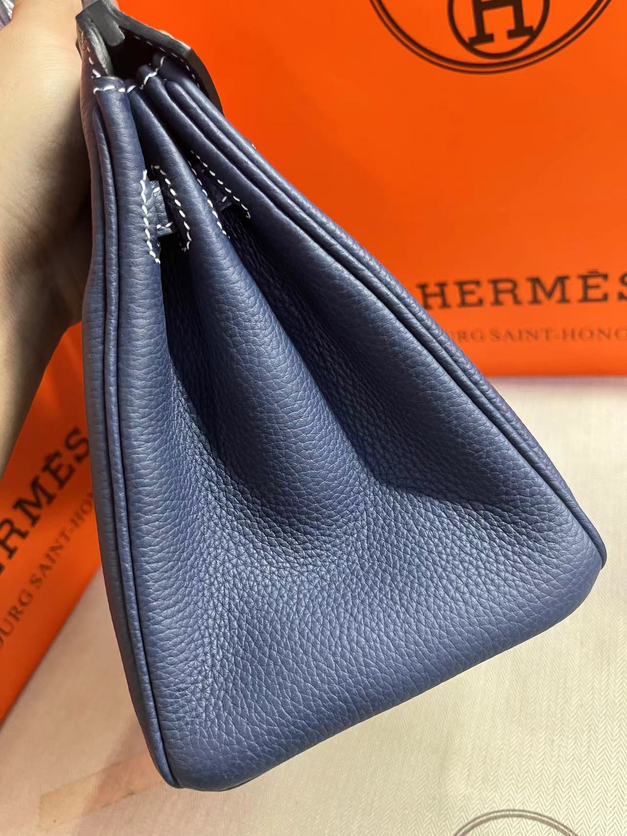 HM Birkin 25 cm Azul Marino Togo Cuero Herrajes Plateados