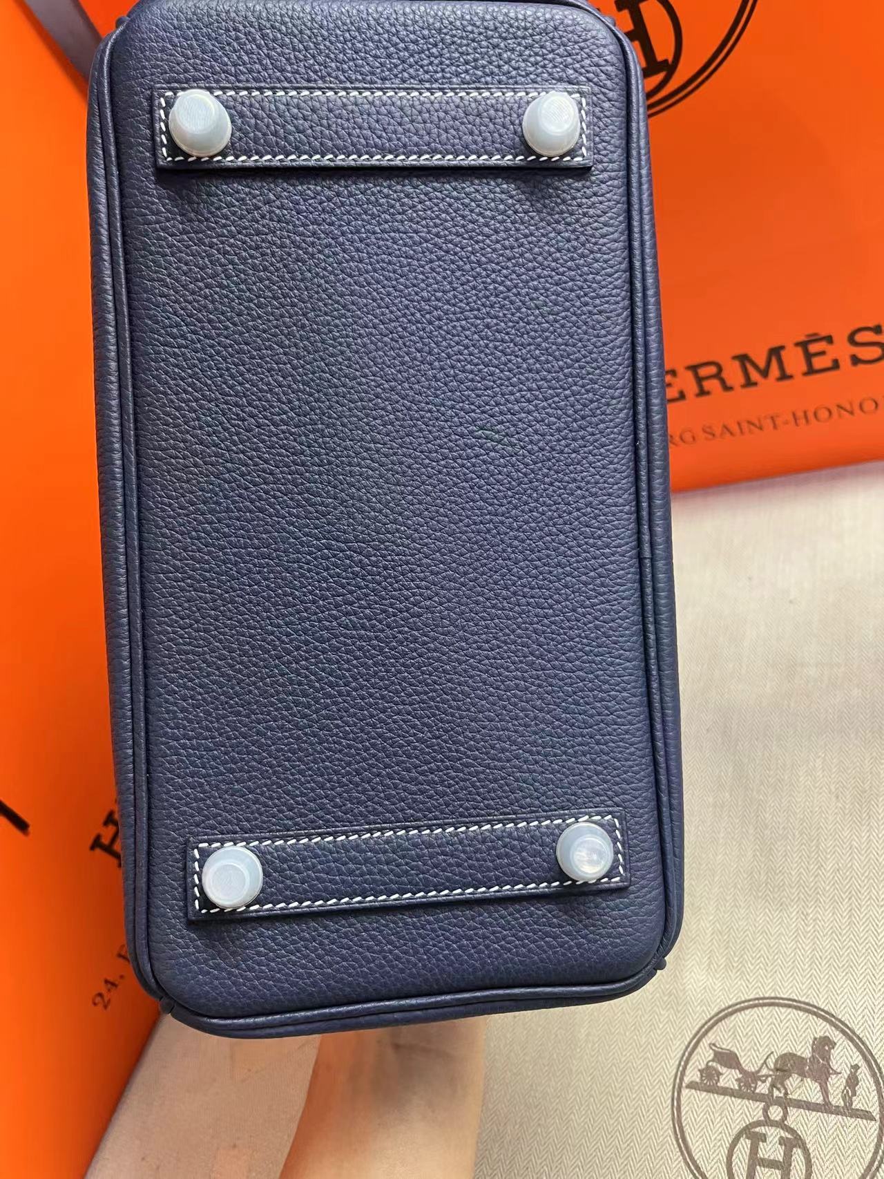 HM Birkin 25 cm Azul Marino Togo Cuero Herrajes Plateados
