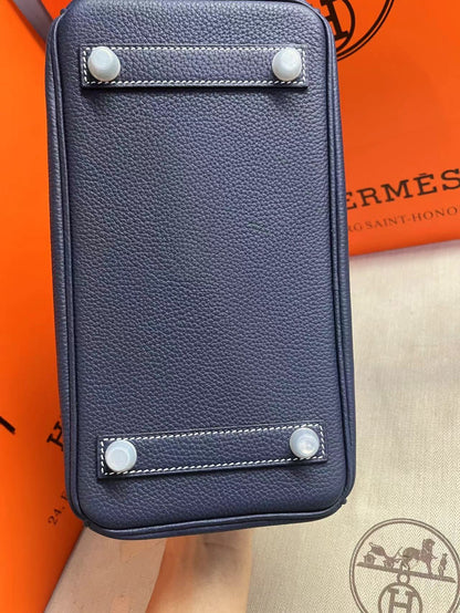 HM Birkin 25 cm Azul Marino Togo Cuero Herrajes Plateados