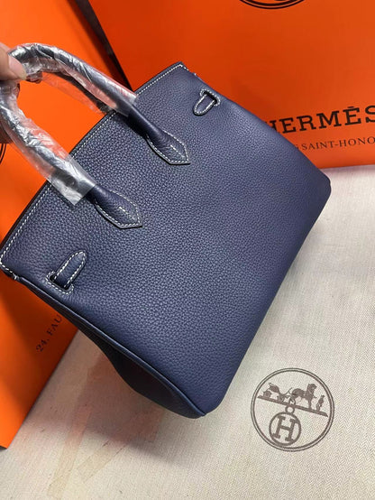 HM Birkin 25 cm Azul Marino Togo Cuero Herrajes Plateados