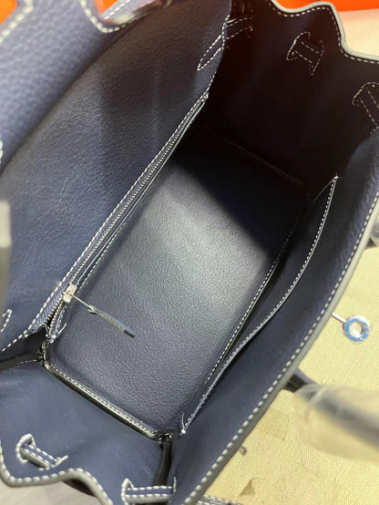 HM Birkin 25 cm Azul Marino Togo Cuero Herrajes Plateados