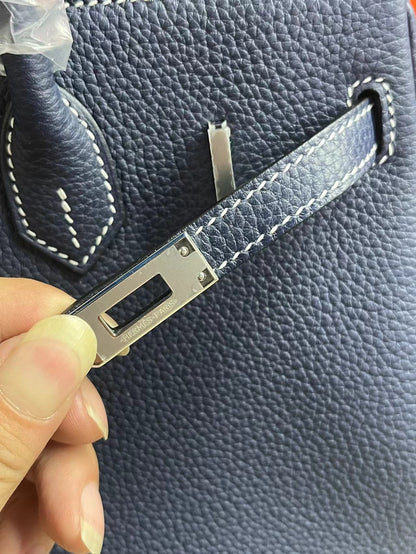 HM Birkin 25 cm Azul Marino Togo Cuero Herrajes Plateados