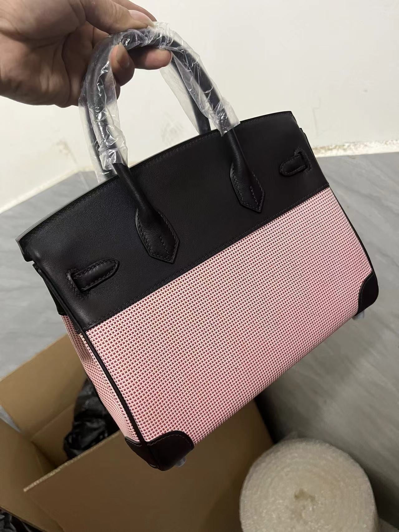 HM Quadrille Birkin 25cm Piel Swift Negra Toile Rosa