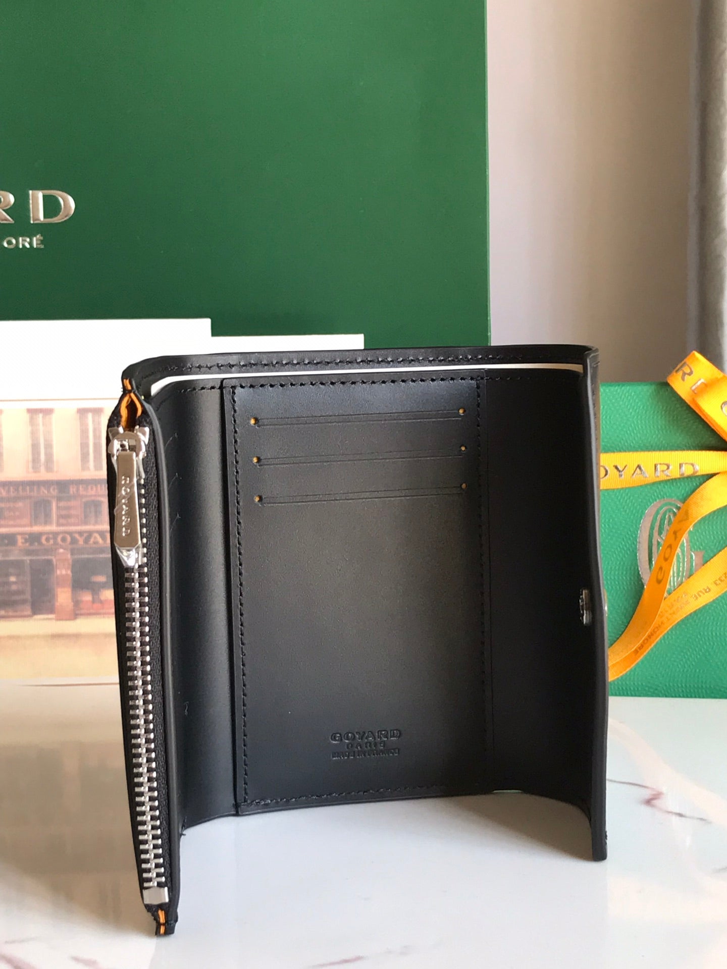 CARTERA SAINT-GABRIEL 12 EN PIEL DE BECERRO NEGRA Y LONA GOYARDINE