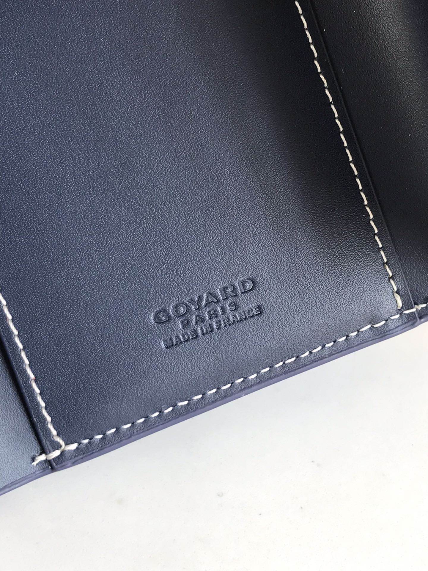 CARTERA SAINT-GABRIEL 12 EN PIEL DE BECERRO AZUL MARINO Y LONA GOYARDINE