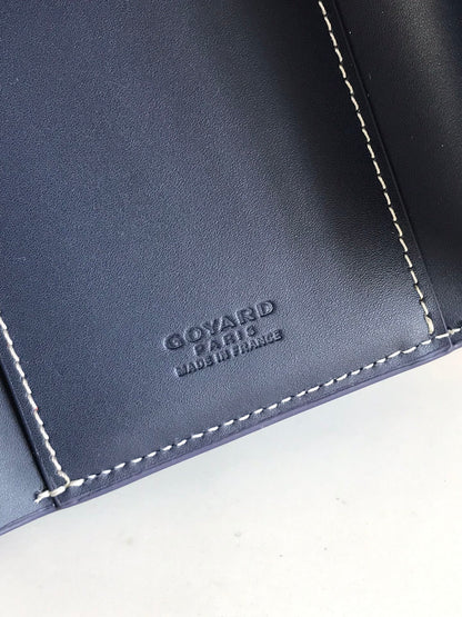 CARTERA SAINT-GABRIEL 12 EN PIEL DE BECERRO AZUL MARINO Y LONA GOYARDINE