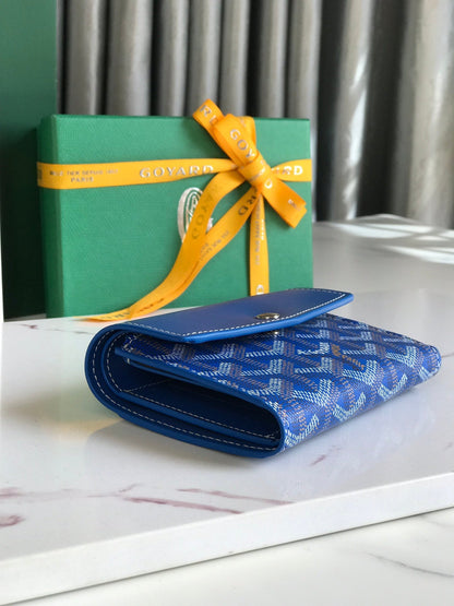 CARTERA SAINT-GABRIEL 12 EN PIEL DE BECERRO AZUL ZAFIRO Y LONA GOYARDINE