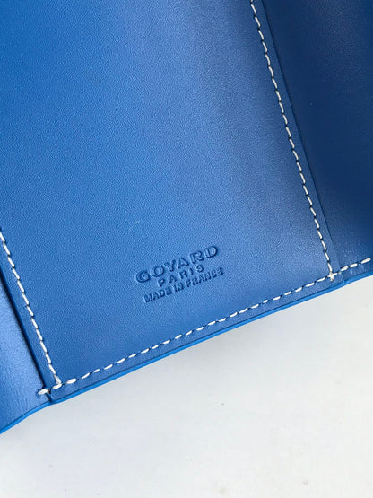 CARTERA SAINT-GABRIEL 12 EN PIEL DE BECERRO AZUL ZAFIRO Y LONA GOYARDINE
