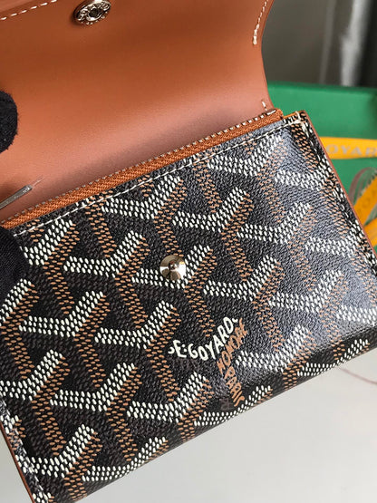 CARTERA SAINT-GABRIEL 12 EN PIEL DE BECERRO COLOR MARRÓN Y LONA GOYARDINE NEGRA