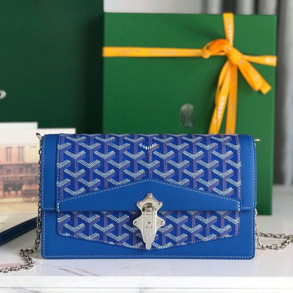BOLSO DUCHESSE MARIE-CAROLINE 25 EN LONA GOYARDINE AZUL ZAFIRO Y PIEL DE BECERRO LISA