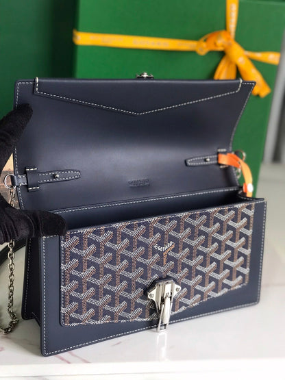 BOLSO DUCHESSE MARIE-CAROLINE 25 EN LONA GOYARDINE AZUL MARINO Y PIEL DE BECERRO LISA