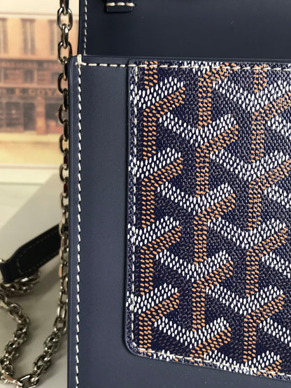 BOLSO DUCHESSE MARIE-CAROLINE 25 EN LONA GOYARDINE AZUL MARINO Y PIEL DE BECERRO LISA