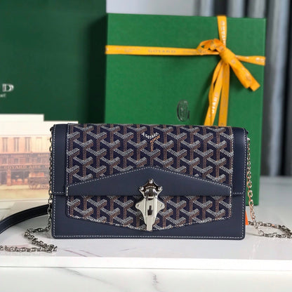 BOLSO DUCHESSE MARIE-CAROLINE 25 EN LONA GOYARDINE AZUL MARINO Y PIEL DE BECERRO LISA