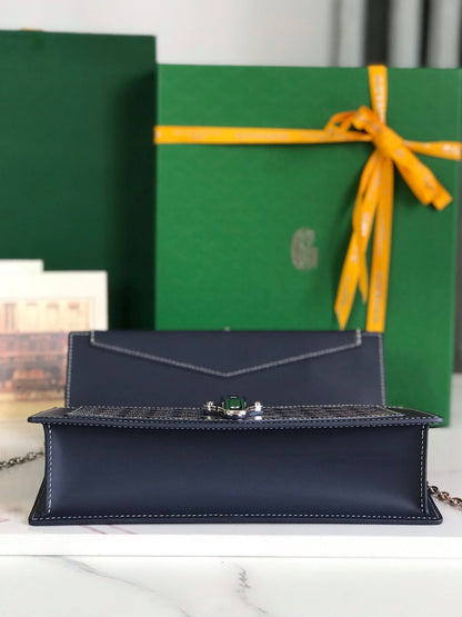 BOLSO DUCHESSE MARIE-CAROLINE 25 EN LONA GOYARDINE AZUL MARINO Y PIEL DE BECERRO LISA