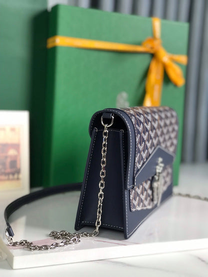 BOLSO DUCHESSE MARIE-CAROLINE 25 EN LONA GOYARDINE AZUL MARINO Y PIEL DE BECERRO LISA