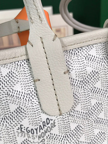 BOLSO ANJOU MINI 20 EN PIEL DE BECERRO BLANCA Y LONA GOYARDINE