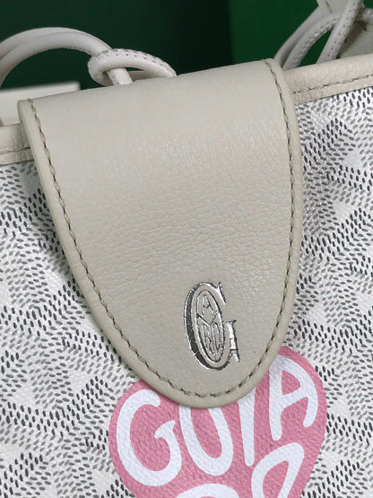 SAC ANJOU MINI 20 EN CUIR DE VEAU BLANC ET TOILE GOYARDINE