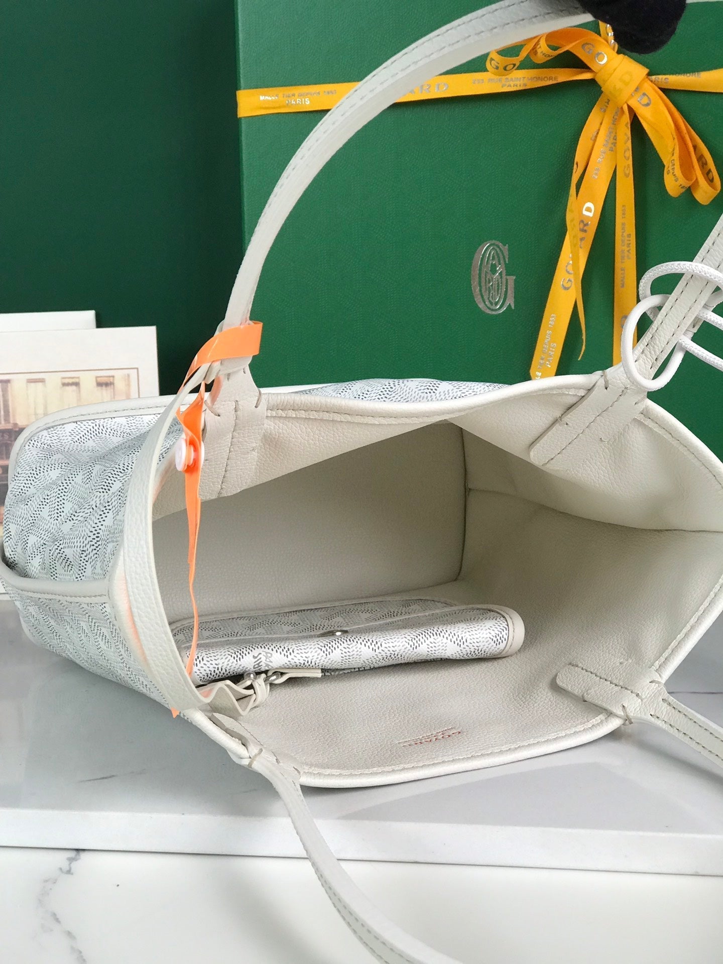 SAC ANJOU MINI 20 EN CUIR DE VEAU BLANC ET TOILE GOYARDINE