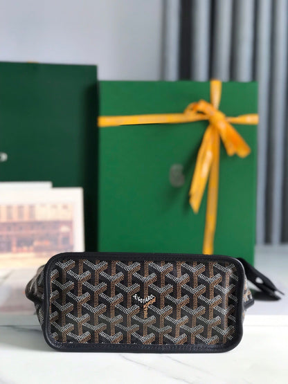 BOLSO ANJOU MINI 20 EN PIEL DE BECERRO NEGRA Y LONA GOYARDINE
