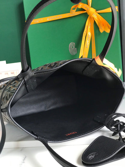 BOLSO ANJOU MINI 20 EN PIEL DE BECERRO NEGRA Y LONA GOYARDINE