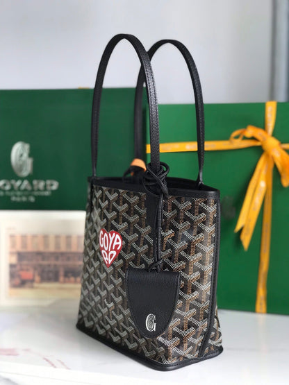 BOLSO ANJOU MINI 20 EN PIEL DE BECERRO NEGRA Y LONA GOYARDINE