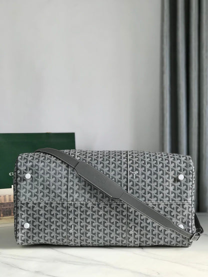 SAC BOSTON 50 EN TOILE GOYARDINE GRISE ET GARNITURES EN CUIR DE VEAU