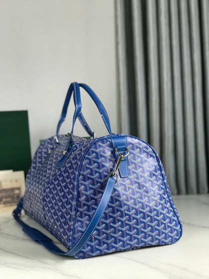 BOLSO BOSTON 50 EN LONA GOYARDINE AZUL ZAFIRO Y RIBETE DE PIEL DE BECERRO