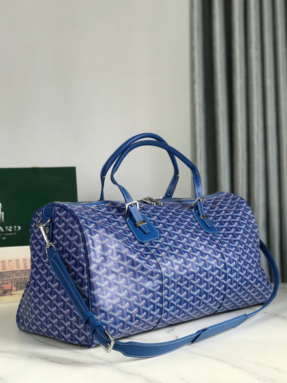 BOLSO BOSTON 50 EN LONA GOYARDINE AZUL ZAFIRO Y RIBETE DE PIEL DE BECERRO
