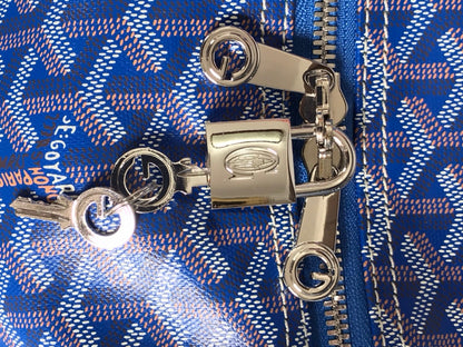 BOLSO BOSTON 50 EN LONA GOYARDINE AZUL ZAFIRO Y RIBETE DE PIEL DE BECERRO