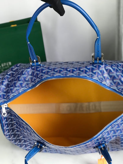 BOLSO BOSTON 50 EN LONA GOYARDINE AZUL ZAFIRO Y RIBETE DE PIEL DE BECERRO