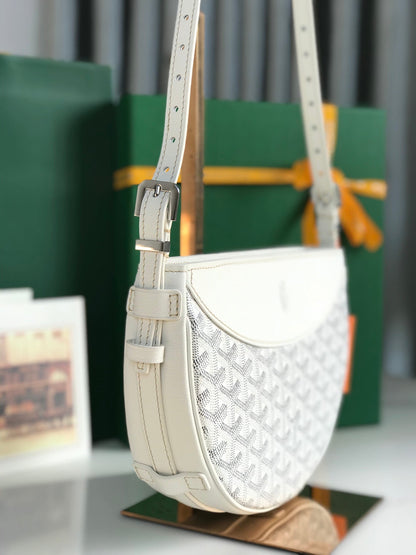 BOLSO HIRONDELLE 25 DE PIEL DE CORDERO BLANCO Y LONA GOYARDINA