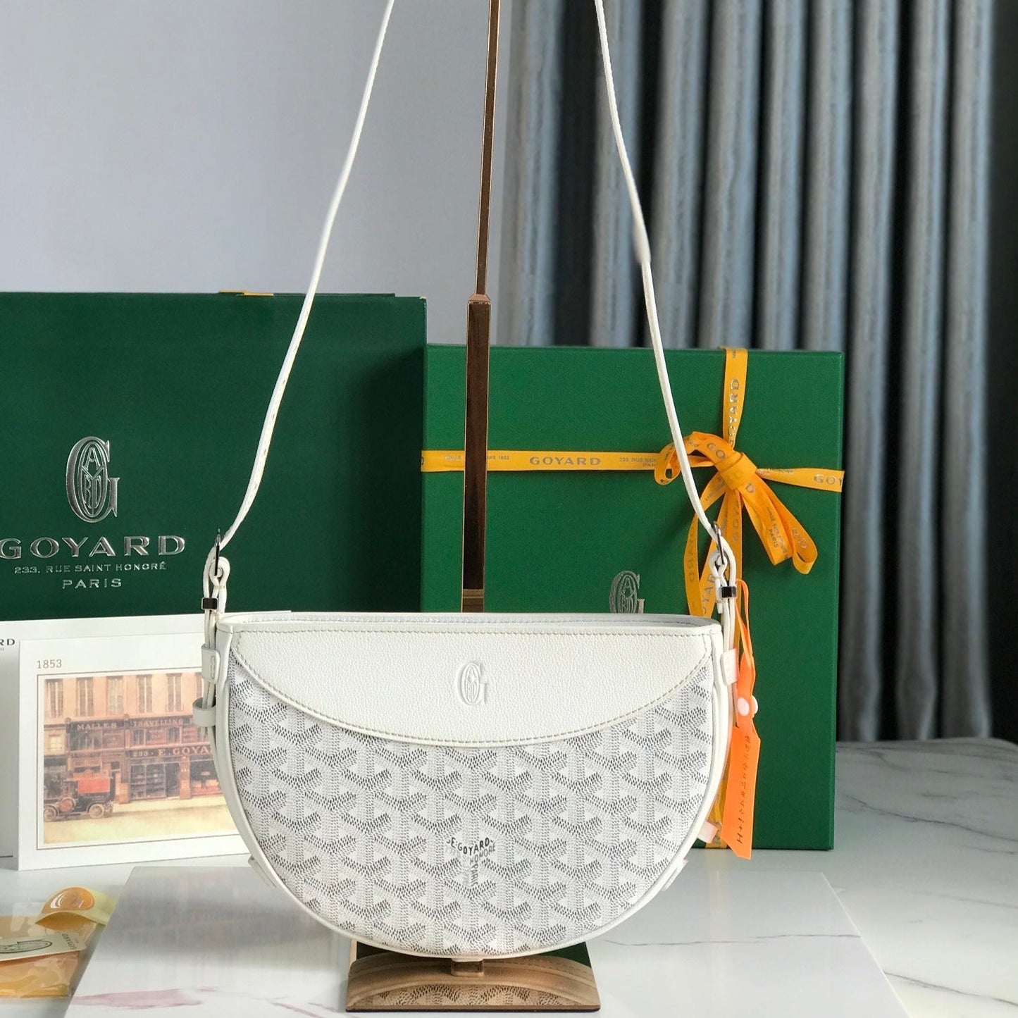 BOLSO HIRONDELLE 25 DE PIEL DE CORDERO BLANCO Y LONA GOYARDINA