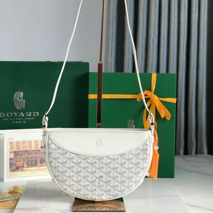 BOLSO HIRONDELLE 25 DE PIEL DE CORDERO BLANCO Y LONA GOYARDINA