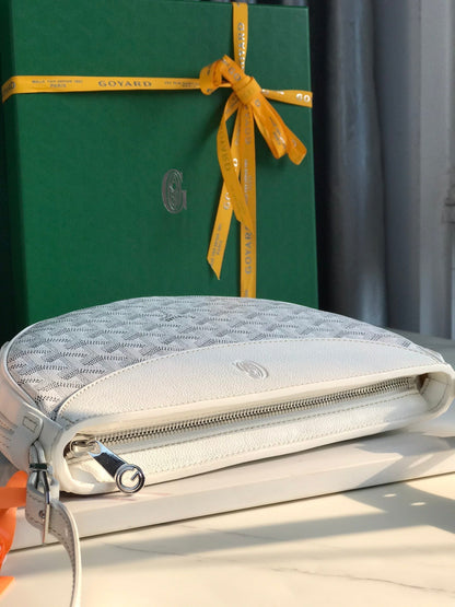 BOLSO HIRONDELLE 25 DE PIEL DE CORDERO BLANCO Y LONA GOYARDINA