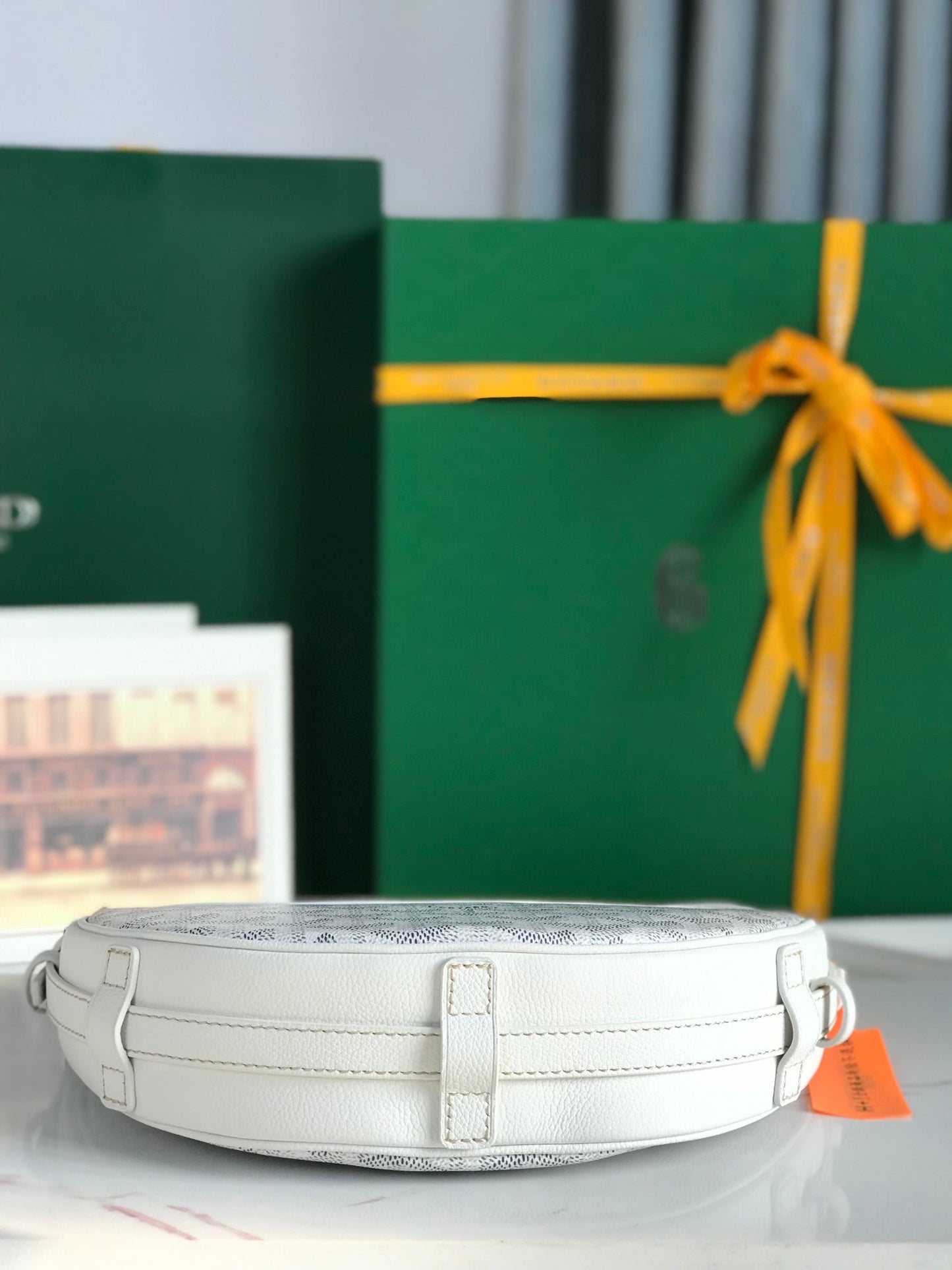 BOLSO HIRONDELLE 25 DE PIEL DE CORDERO BLANCO Y LONA GOYARDINA