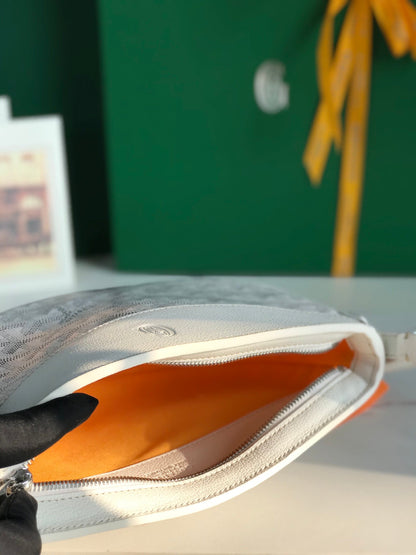 BOLSO HIRONDELLE 25 DE PIEL DE CORDERO BLANCO Y LONA GOYARDINA