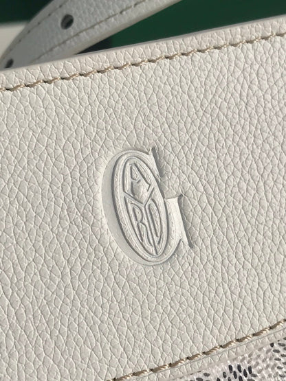 BOLSO HIRONDELLE 25 DE PIEL DE CORDERO BLANCO Y LONA GOYARDINA