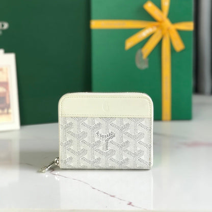 MATIGNON MINI PORTEFEUILLE 11 EN TOILE GOYARDINE BLANCHE ET CUIR DE VEAU