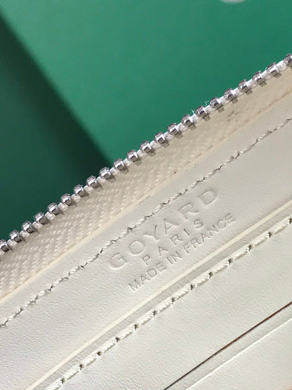 MATIGNON MINI PORTEFEUILLE 11 EN TOILE GOYARDINE BLANCHE ET CUIR DE VEAU
